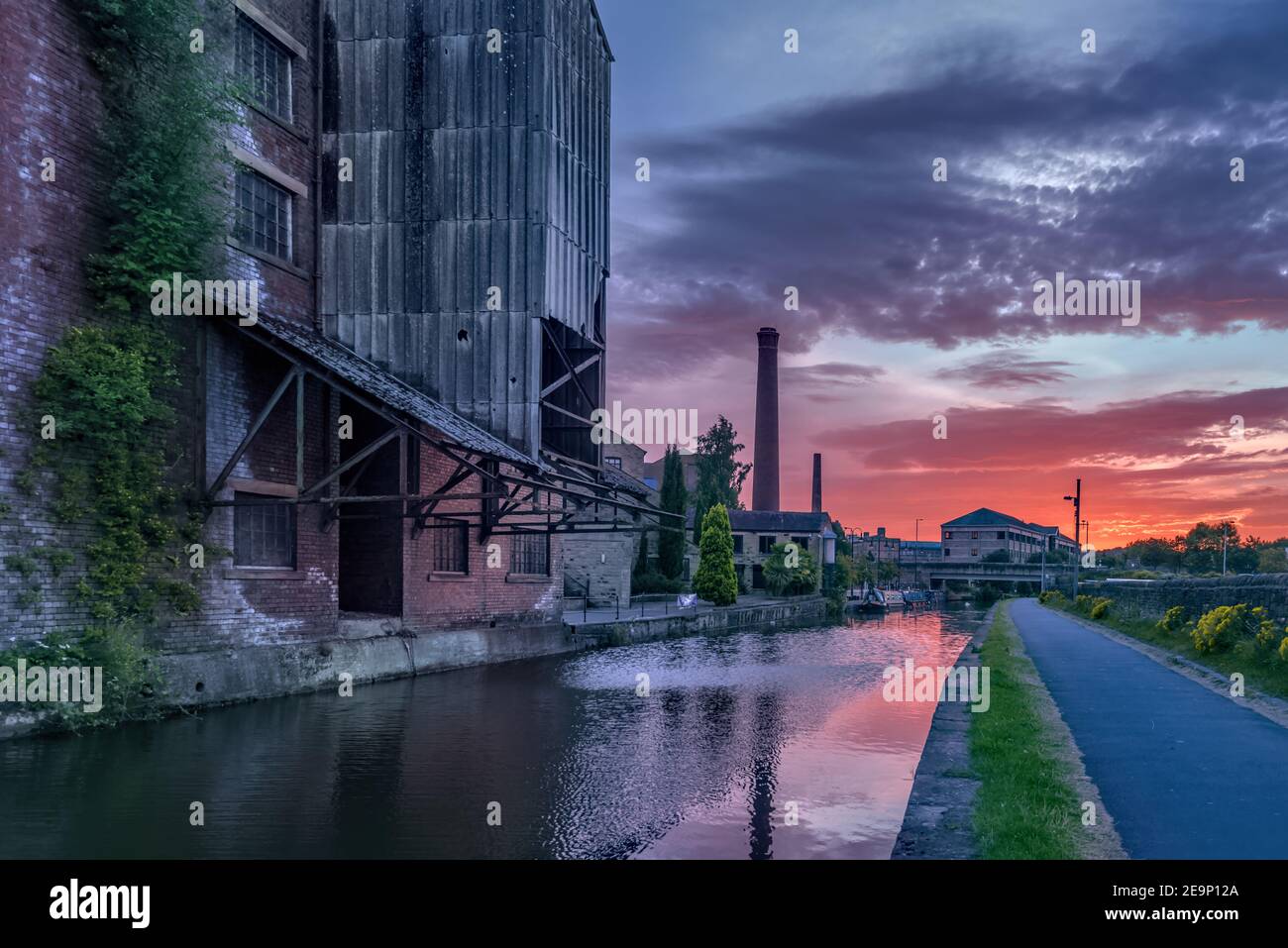 Liverpool canal leading to Shipley under a cloudy sky during the sunset in England Stock Photo