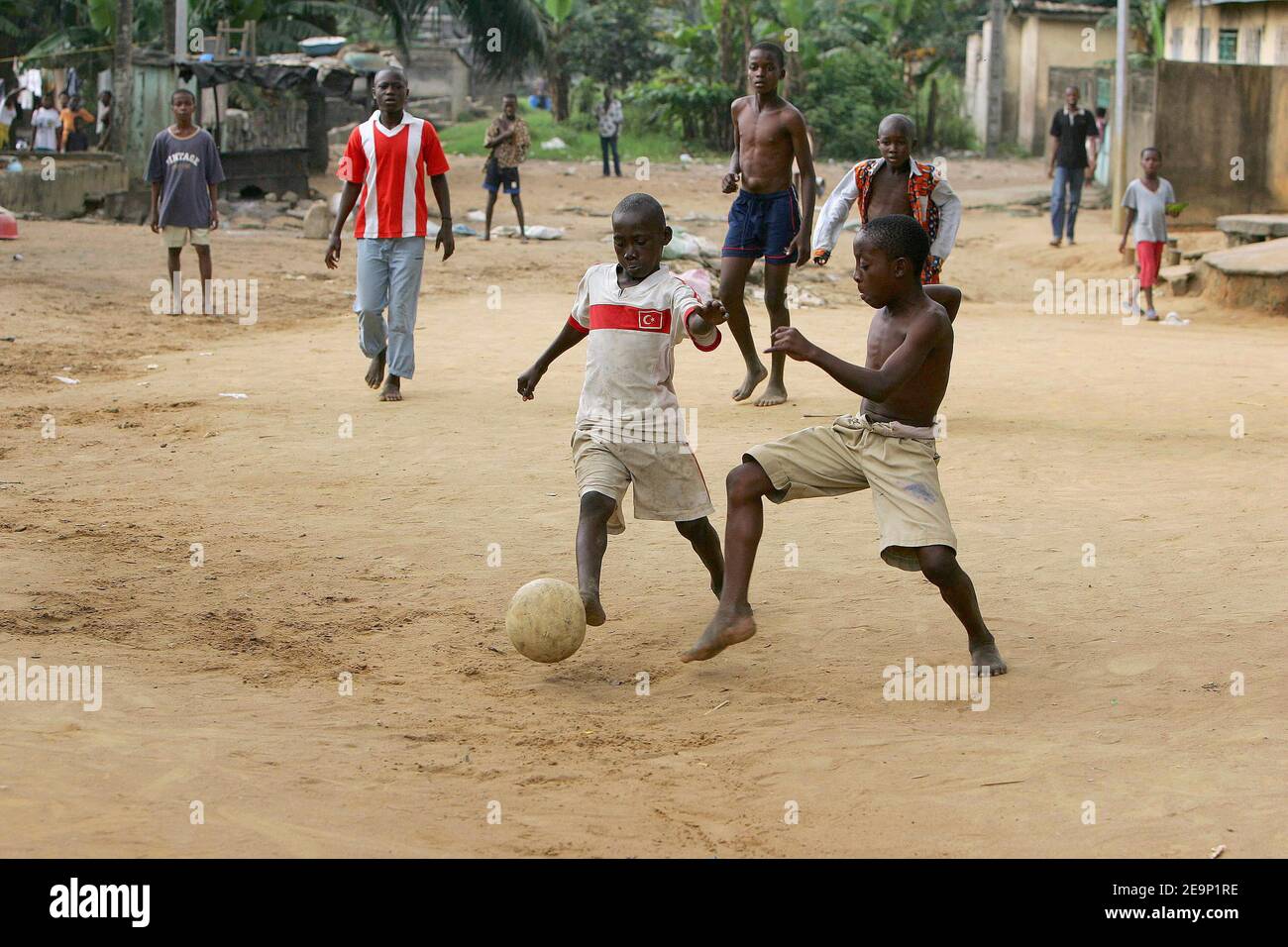 Illustration of street football in Abidjan, Ivory coast, Africa on ...