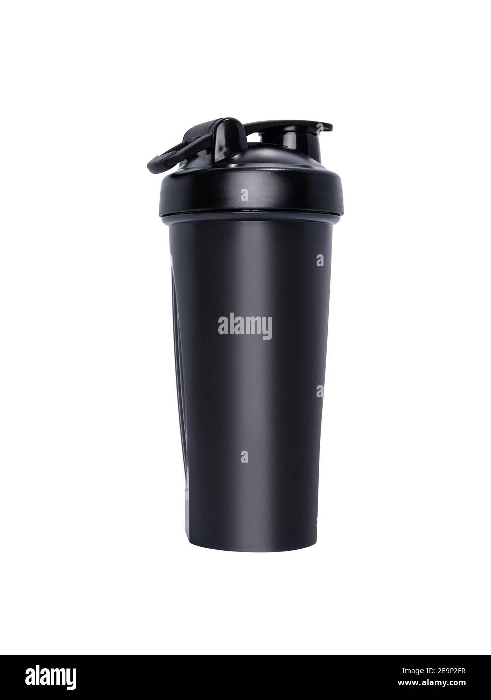Reusable mug and tumbler. Black color sport flask isolated on a white background. Stock Photo