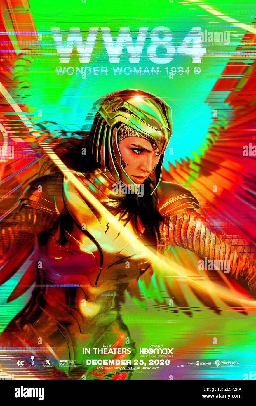 Wonder Woman 1984 (2020) directed by Patty Jenkins and starring Gal Gadot, Chris Pine, Connie Nielsen and Robin Wright.  Set in the 1980s, Wonder Woman takes on her archenemy the Cheetah during the Cold war. Stock Photo