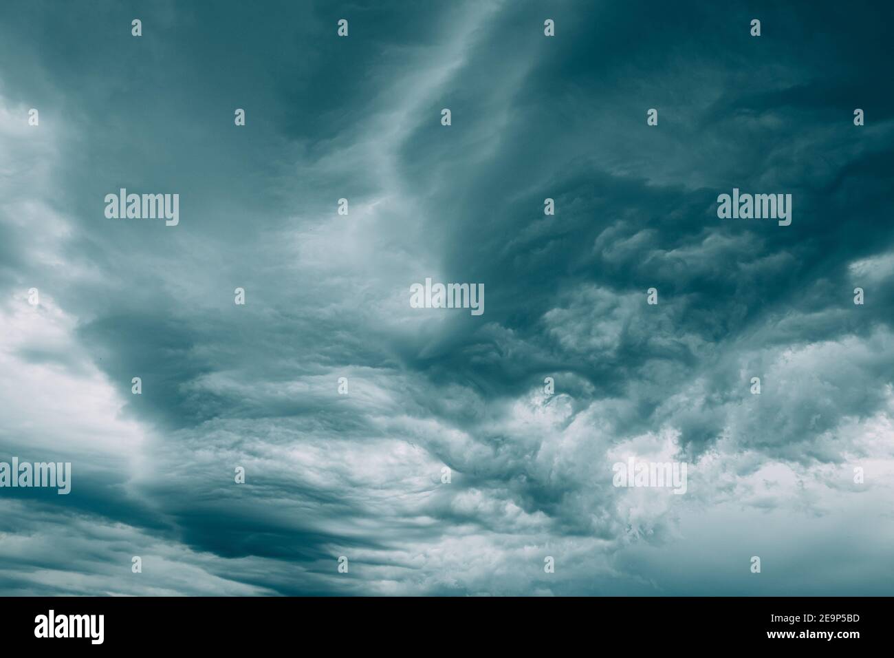 Stormy Sky Before Rain Thunderstorm. Storm Cloudy Sky Background Stock Photo