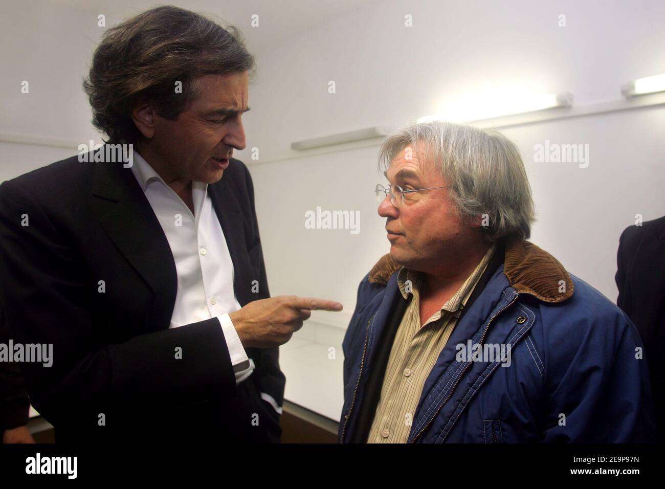 Bernard-Henry Levy and Robert Redeker (French Philosophy teacher who has been forced into hiding after making controversial remarks about the Prophet Muhammad and received death threats) prior the Meeting to support Robert Redeker at the Mermoz Hall in Toulouse, France, on november 15, 2006. Photo by Manuel Blondeau/ABACAPRESS.COM Stock Photo