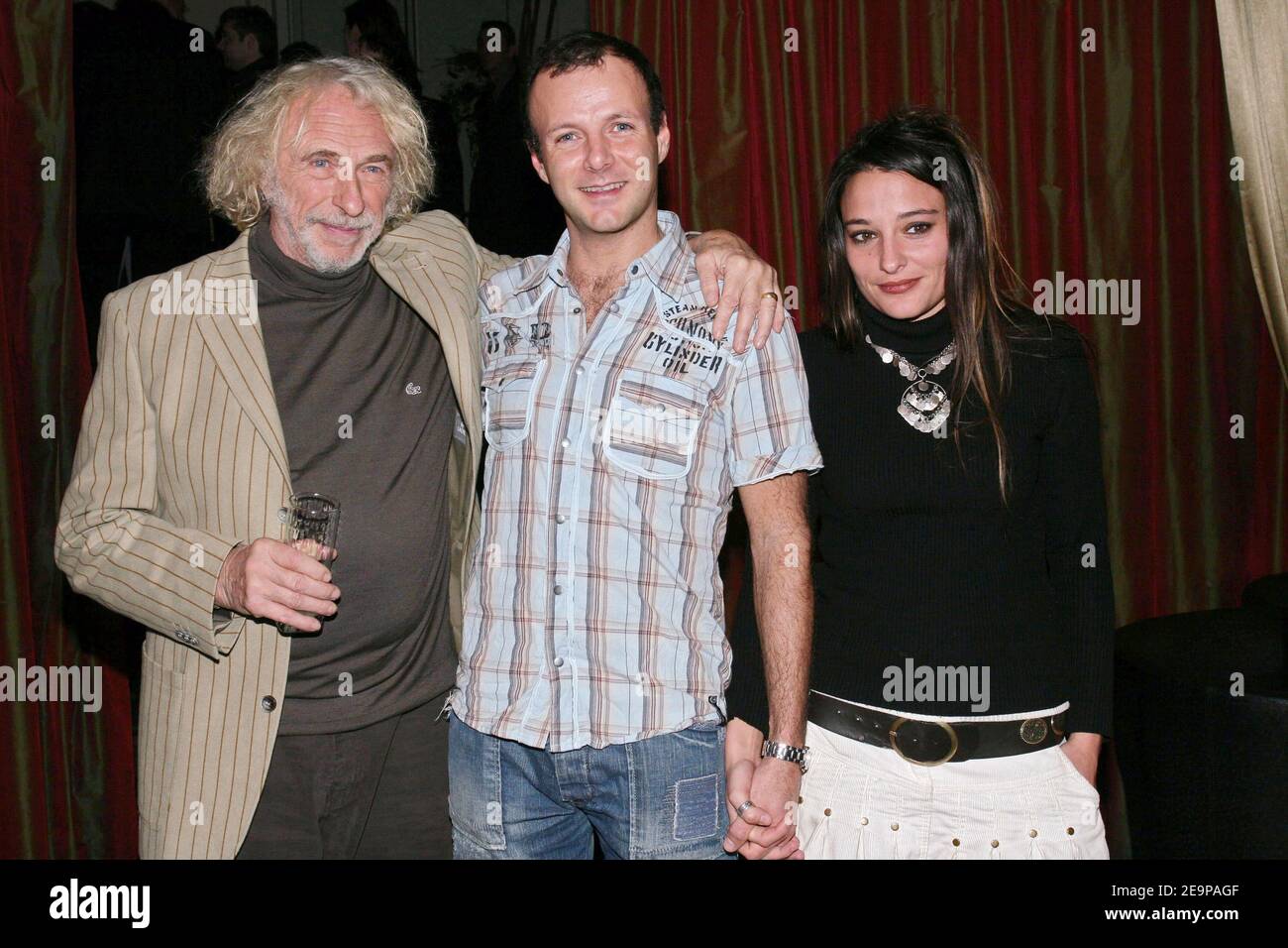 French actor Pierre Richard, Pierre-Francois Martin-Laval and his girlfriend celebrate the 50th representation of the play 'Pierre et Fils' at the club 'L'Etoile' in Paris, France, on November 17, 2006. Photo by Benoit Pinguet/ABACAPRESS.COM Stock Photo