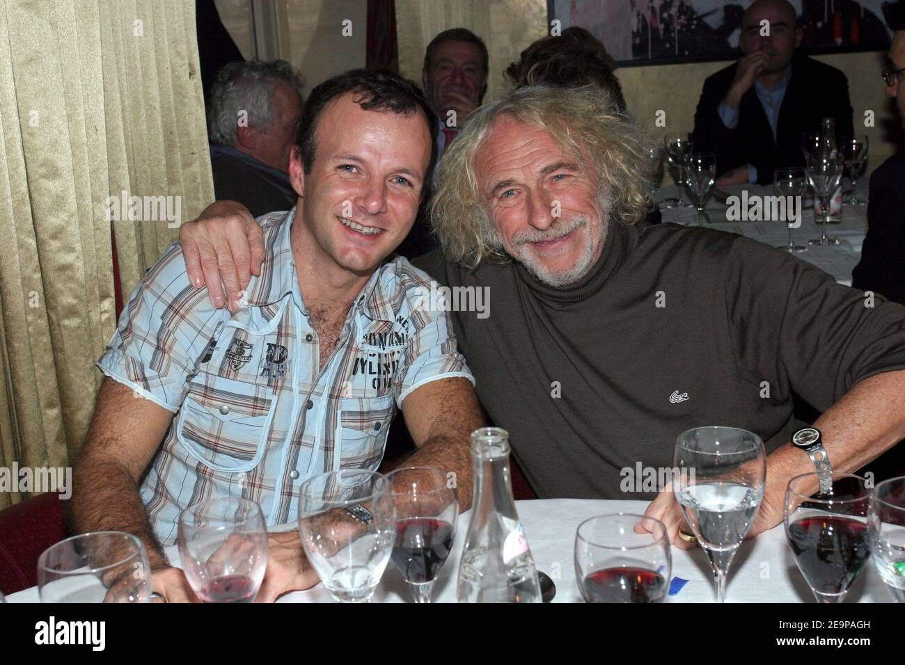 French actors Pierre-Francois Martin-Laval and Pierre Richard celebrate the 50th representation of the play 'Pierre et Fils' at the club 'L'Etoile' in Paris, France, on November 17, 2006. Photo by Benoit Pinguet/ABACAPRESS.COM Stock Photo