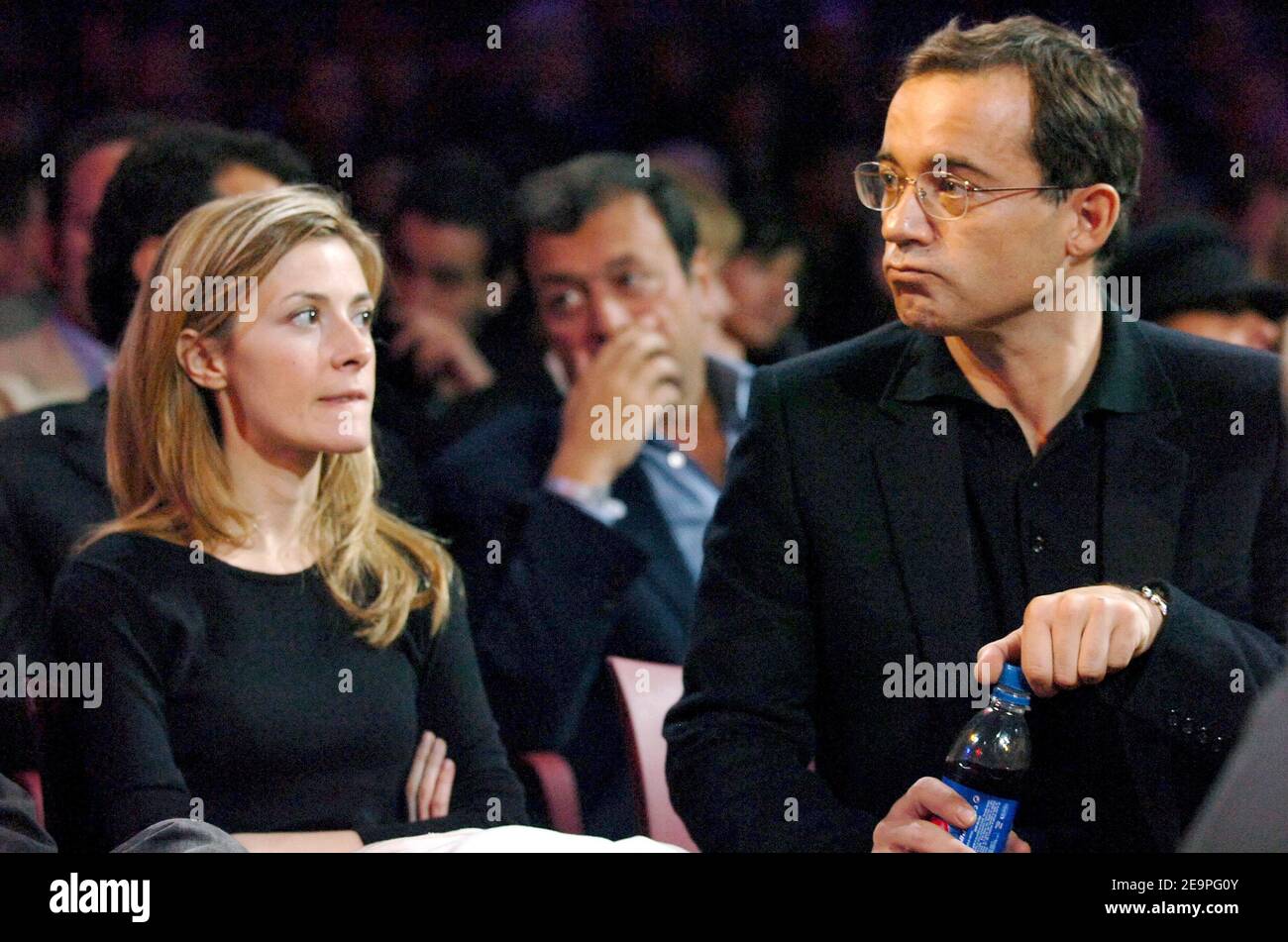 French TV anchor Jean-Luc Delarue and his girlfriend Elisabeth Bost attend  the WBA international light flyweigh at the Palais Omnisports Paris-Bercy  in Paris, France on December 2, 2006. Photo by Nicolas  Gouhier/Cameleon/ABACAPRESS.COM