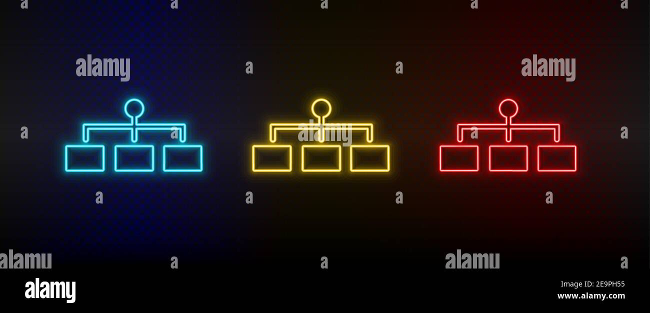 Neon icon set structure. Set of red, blue, yellow neon vector icon Stock Vector