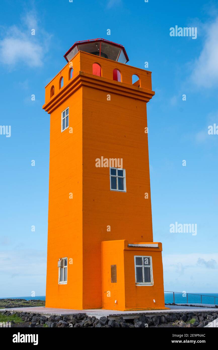 Lighthouse of Svortuloft in Snaefellsnes peninsula in Iceland Stock Photo