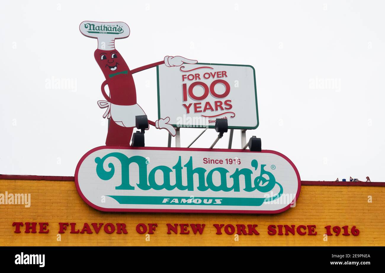 Nathan's famous hot dogs in Coney Island Brooklyn NYC Stock Photo - Alamy