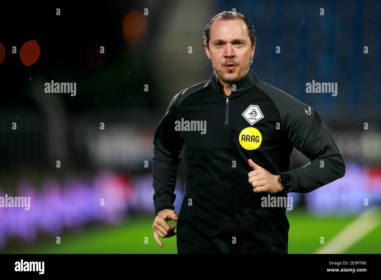 EINDHOVEN, NETHERLANDS - FEBRUARY 5: (L-R): Assistant Referee Rob van de Ven during the Dutch Keukenkampioendivisie match between FC Eindhoven and Go Stock Photo