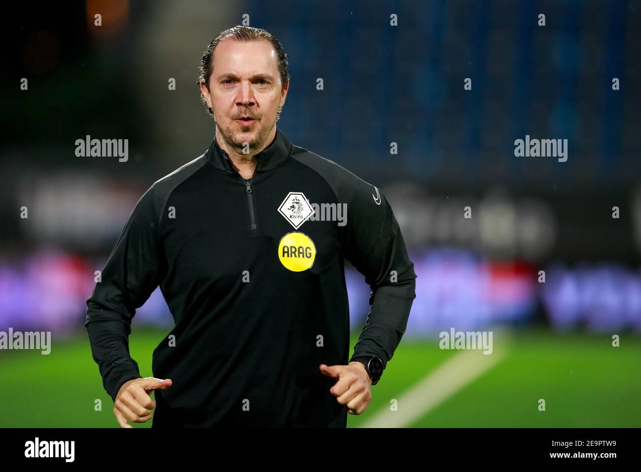 EINDHOVEN, NETHERLANDS - FEBRUARY 5: (L-R): Assistant Referee Rob van de Ven during the Dutch Keukenkampioendivisie match between FC Eindhoven and Go Stock Photo