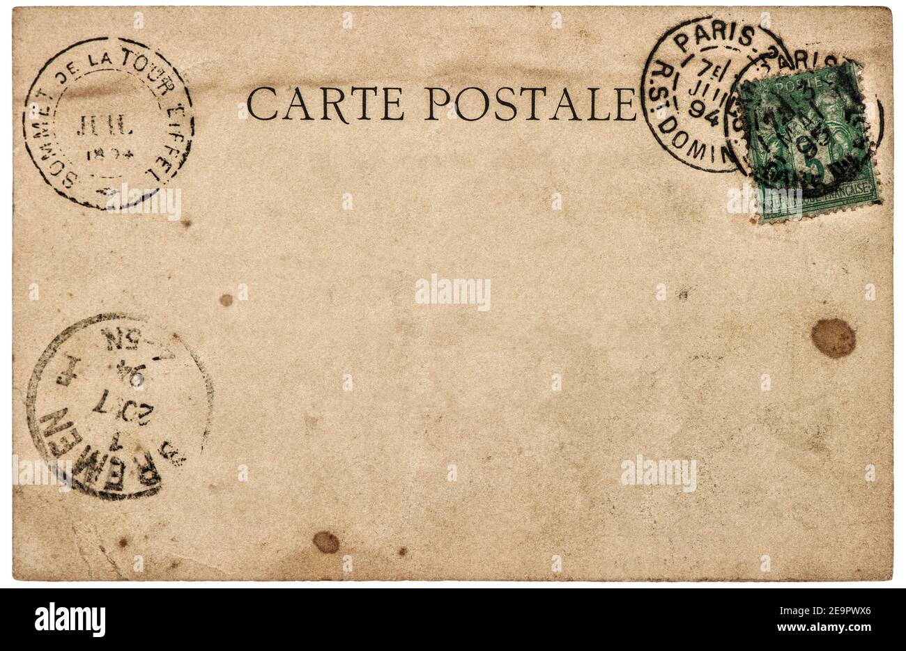 Vintage postcard letter mail with stamps. Used paper texture Stock Photo