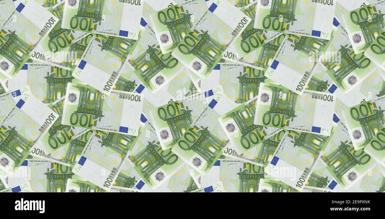 One hundred Euro notes background. Money seamless pattern. Stock Photo