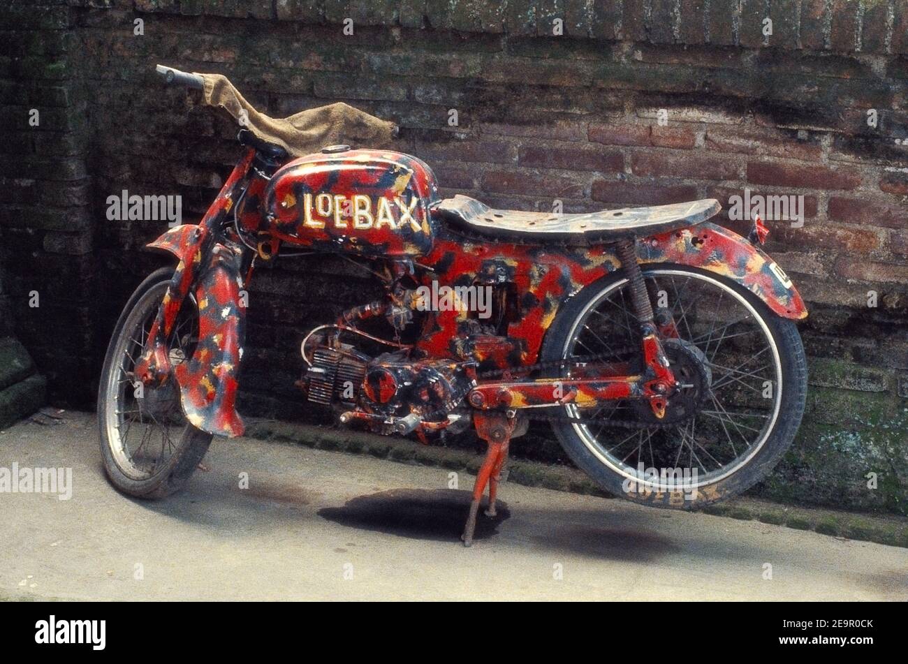 A Nice Motorcycle, Ubud - Bali - Indonesia 1983 (Photo on photographic film) Stock Photo