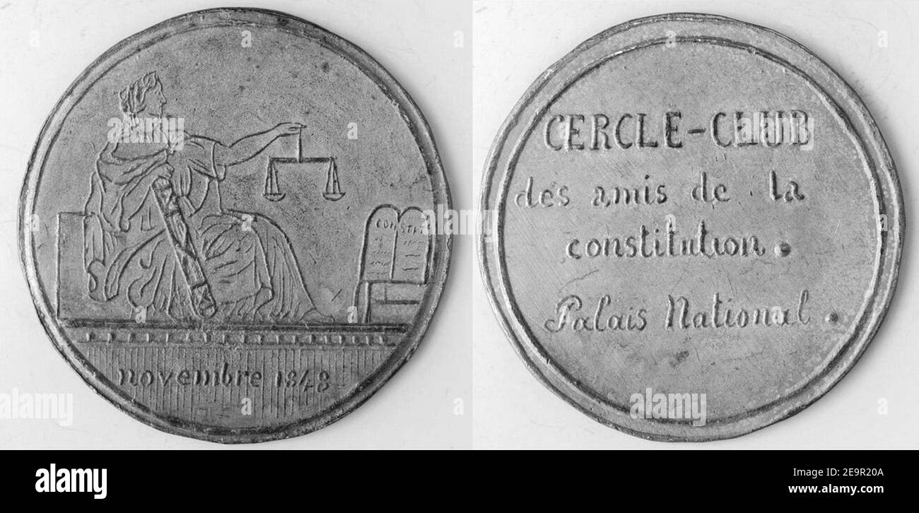 Médaille du cercle-club des amis de la constitution (novembre 1848). Stock Photo