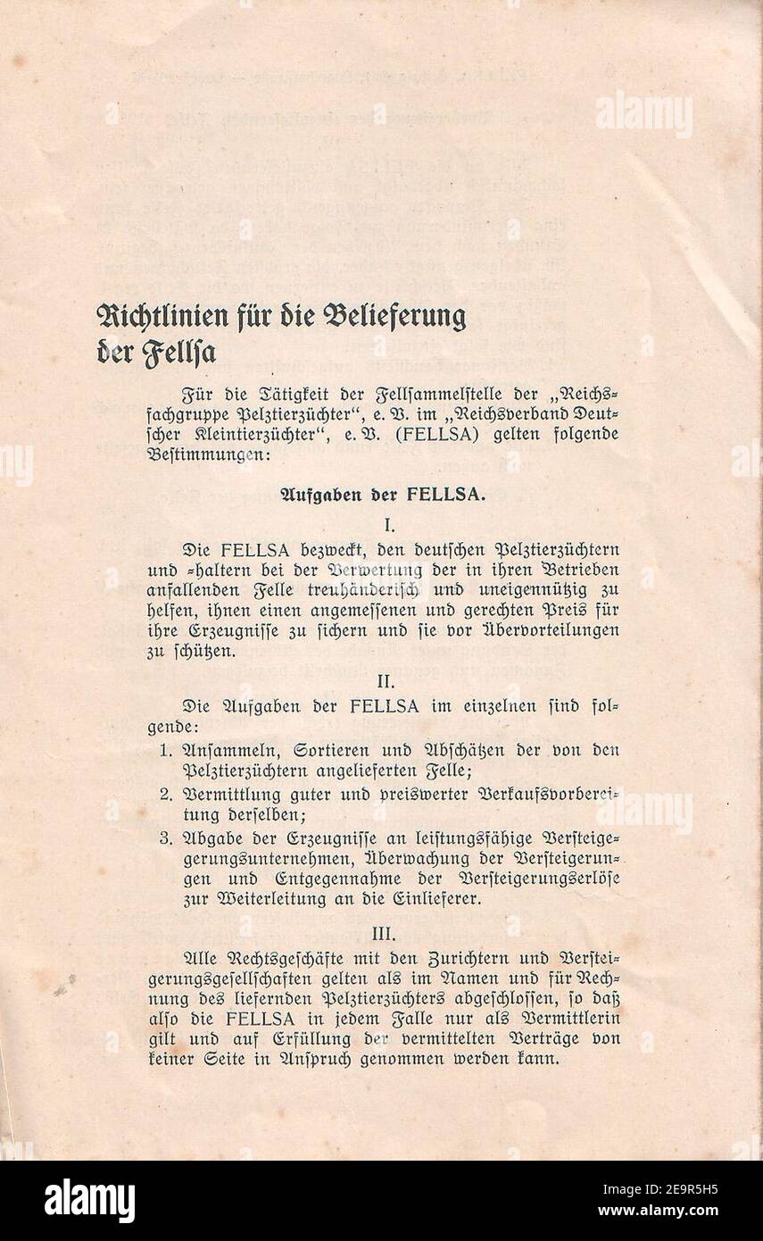 Merkblatt der Felsa, Reichsfachgruppe Pelztierzüchter, Berlin 1936 (05  Stock Photo - Alamy