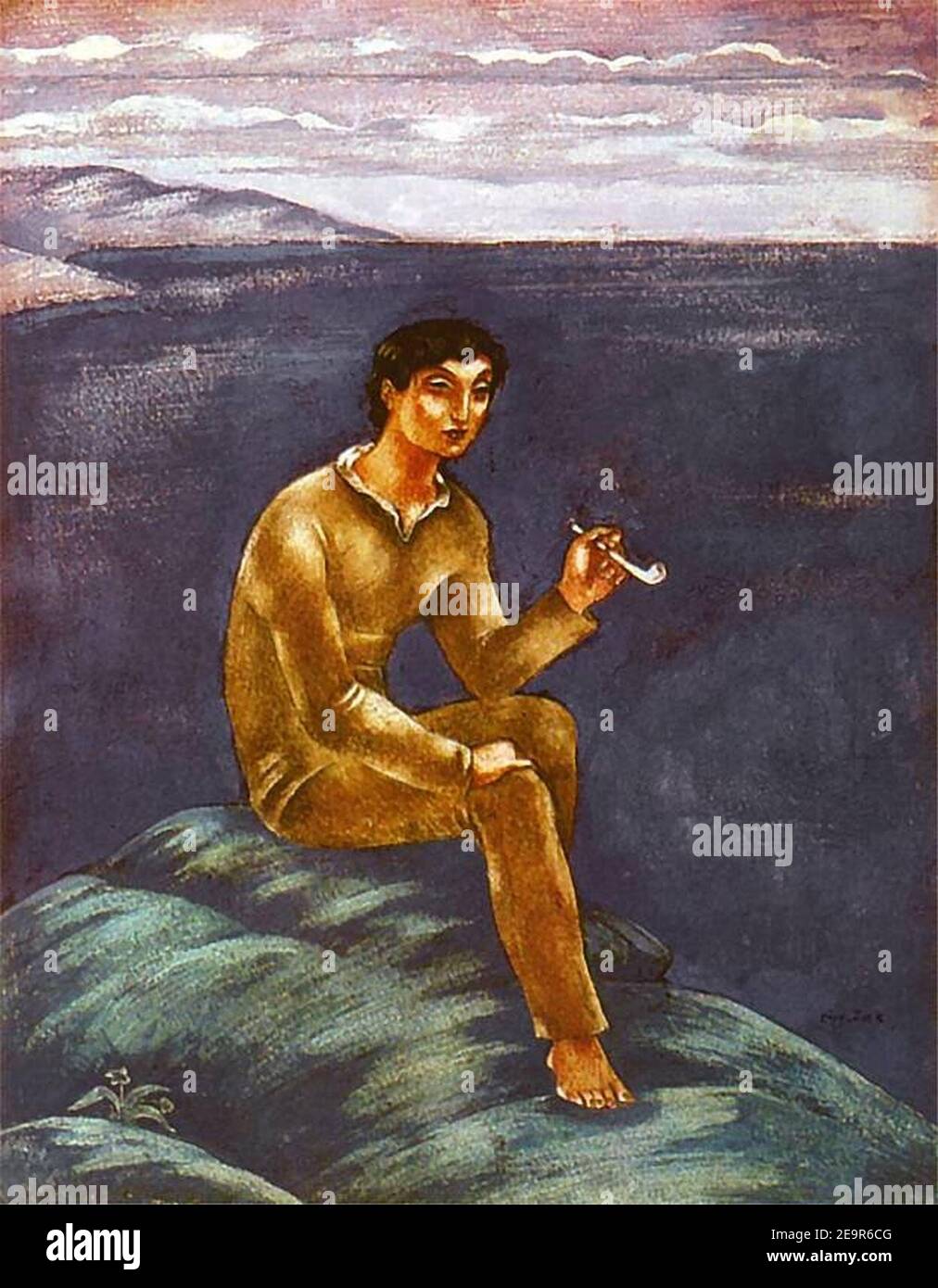 Młody rybak z fajką. Stock Photo