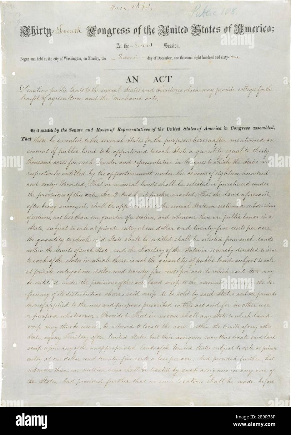 Morrill Act First Page Stock Photo Alamy