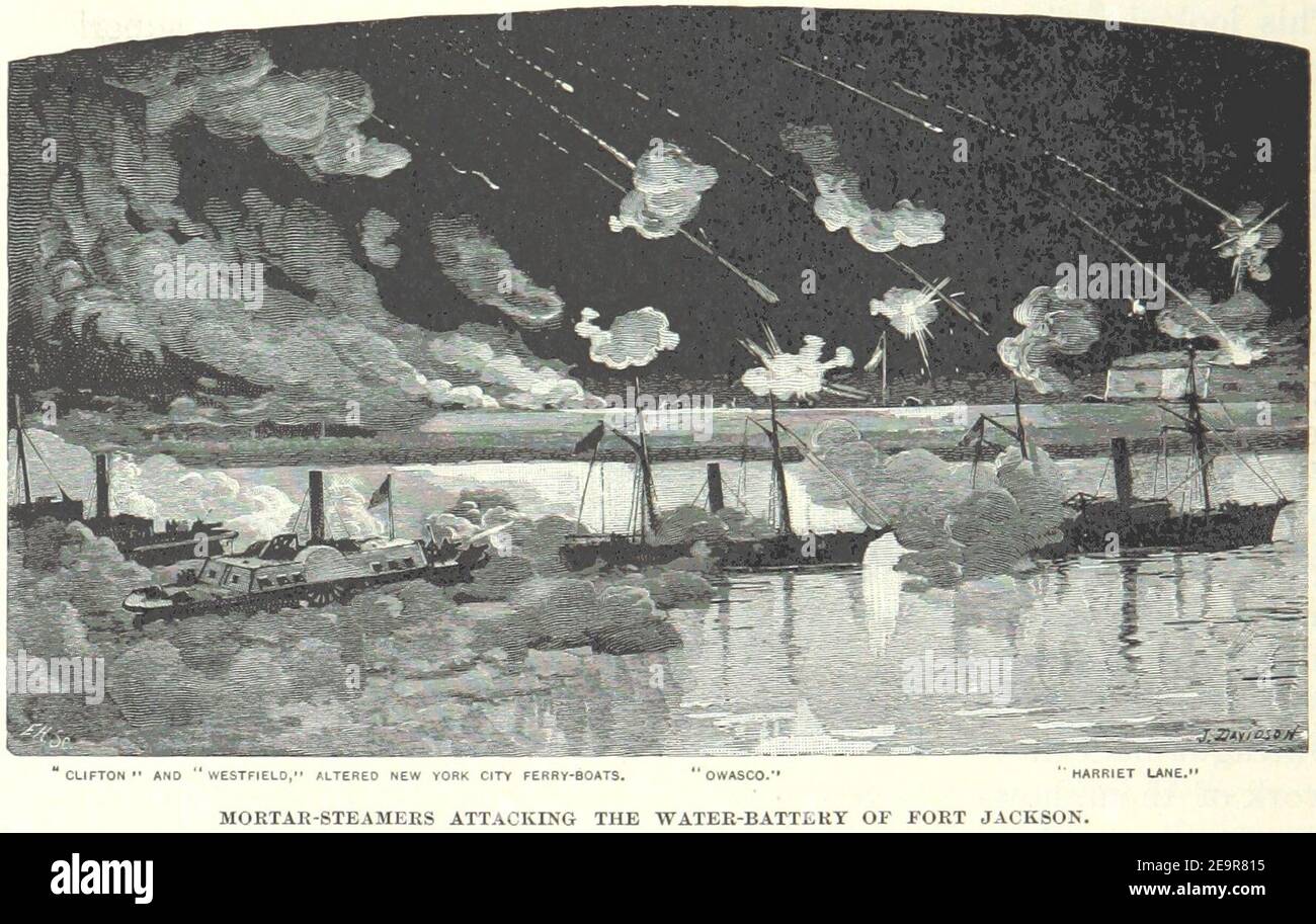 Mortar steamers attack Fort Jackson Stock Photo Alamy