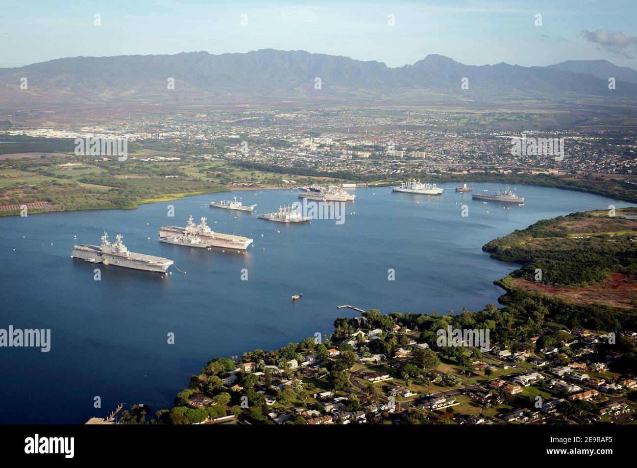 Mothballed ships at Pearl Harbor NSIMF in July 2016. Stock Photo