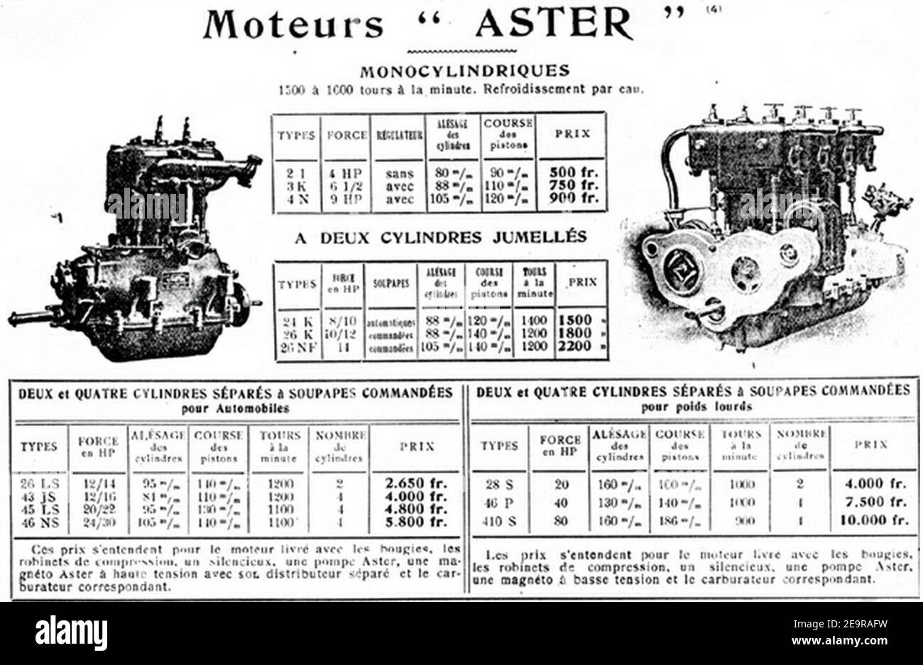 Moteurs Aster, Catalogueadvert 19089 Stock Photo Alamy