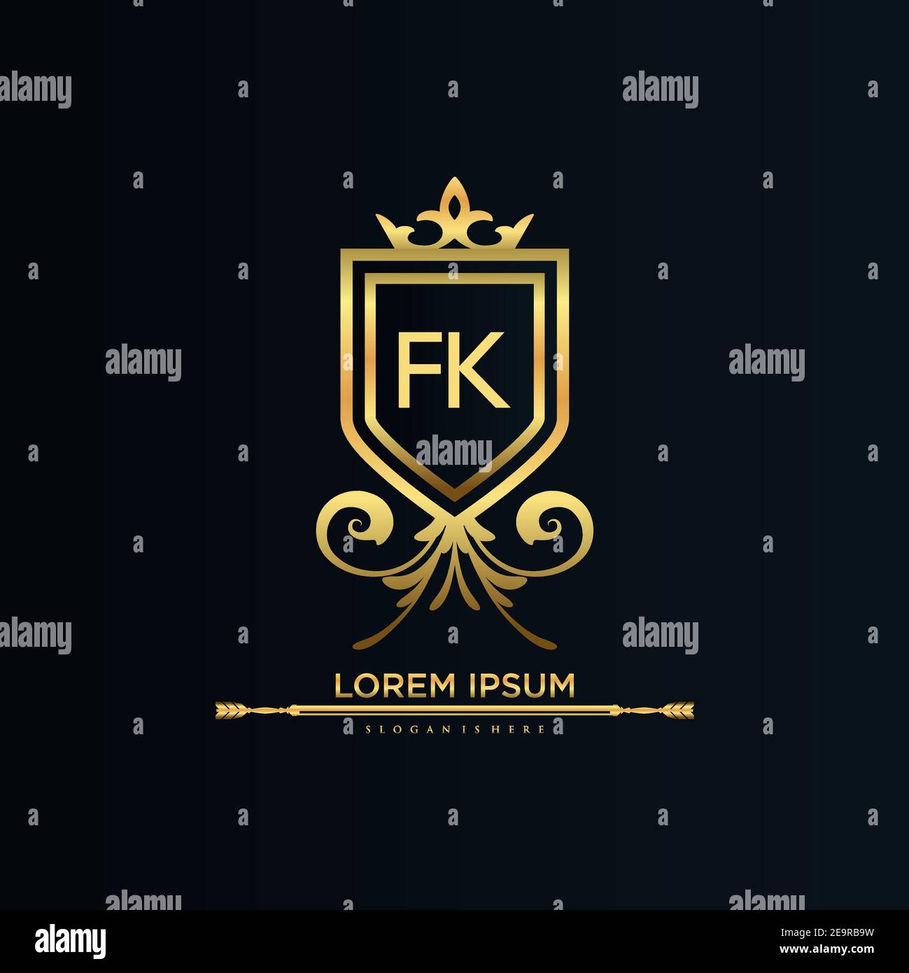 FK Letter Initial with Royal Template.elegant with crown logo vector, Creative Lettering Logo Vector Illustration. Stock Vector