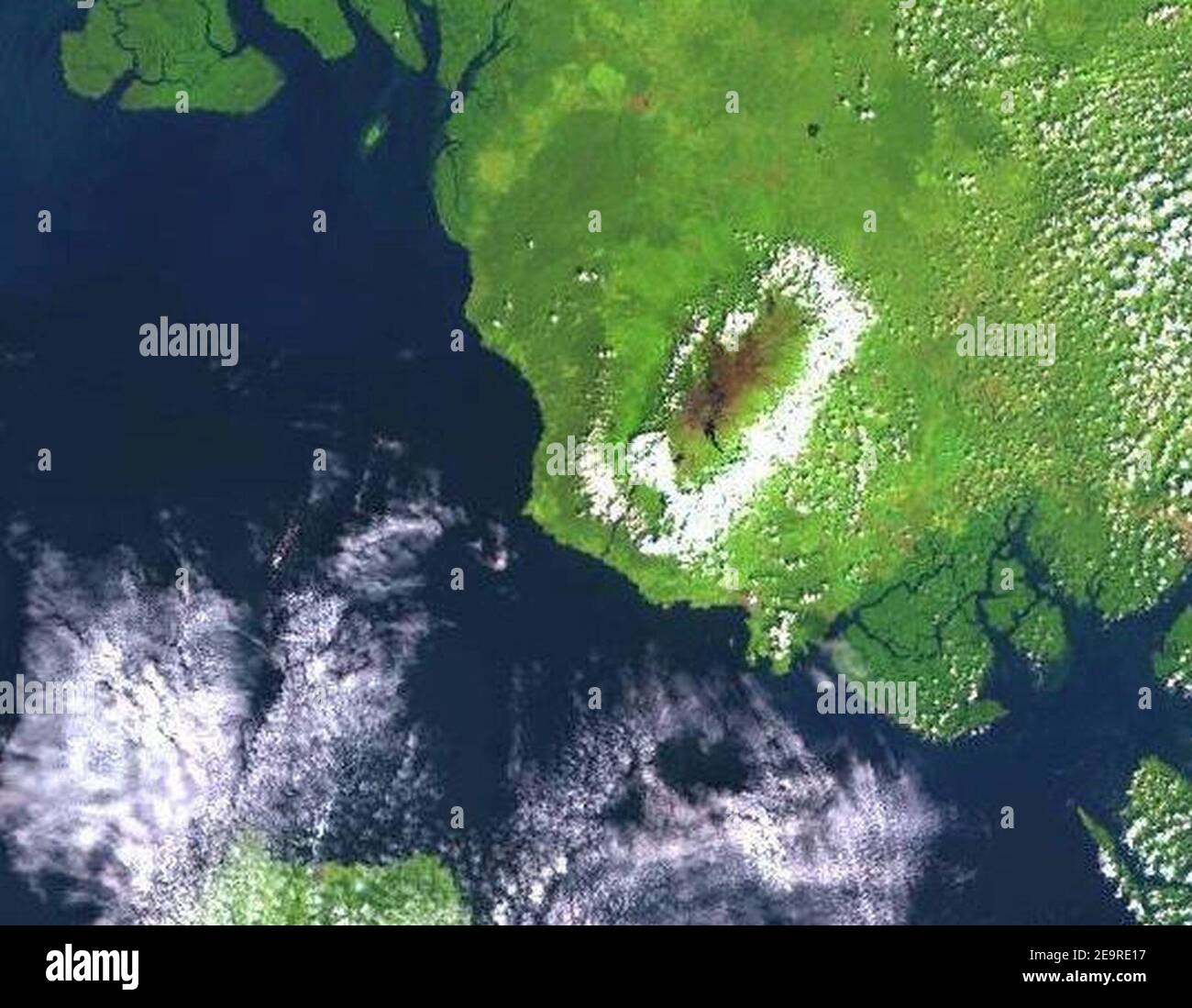 Mount Cameroon and Bioko montane forests, satellite view. Stock Photo