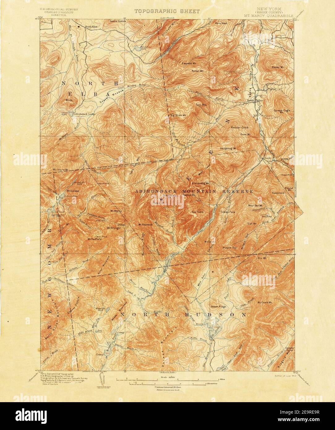 Mount Marcy New York USGS topo map 1892 Stock Photo Alamy