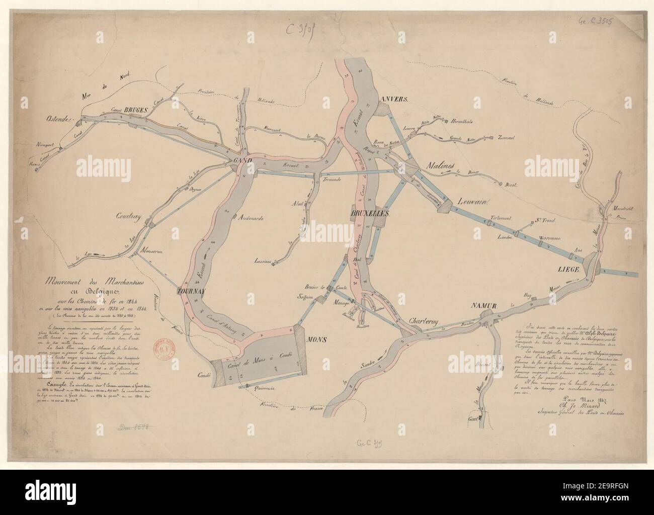 Mouvement des marchandises en Belgique sur les chemins de fer en 1844 et sur les voies navigables en 1834 et en 1844. Stock Photo