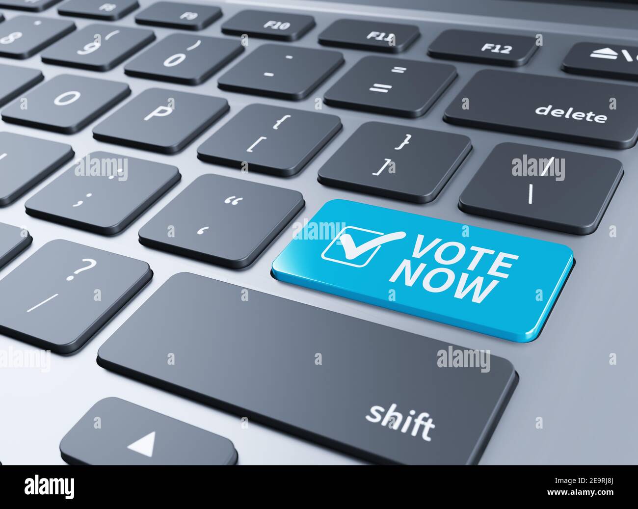 Close-up view on white conceptual keyboard - Vote (blue key with check ...
