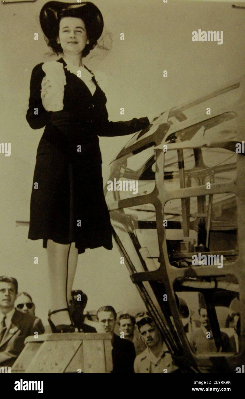 Mrs. Colin P. Kelly dedicates a huge B-24 bomber in honor of her late husband, 1942 (23192779771). Stock Photo