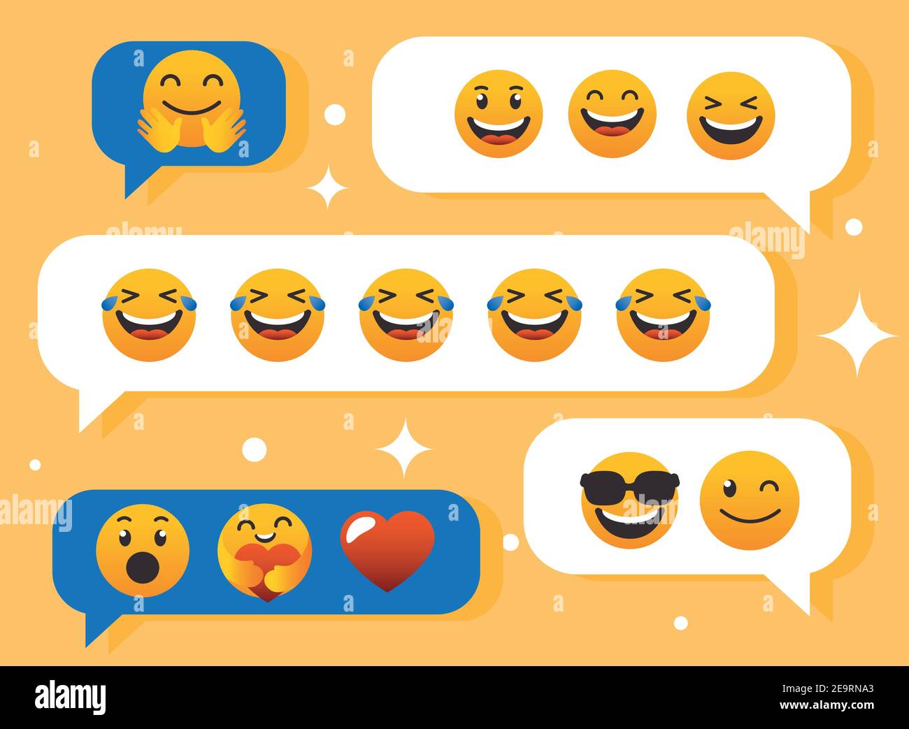 Happy emojis faces in communication bubbles design, Emoticon cartoon