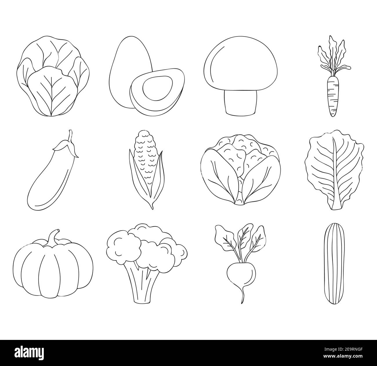 icon set of vegetables over white background, line style, vector ...