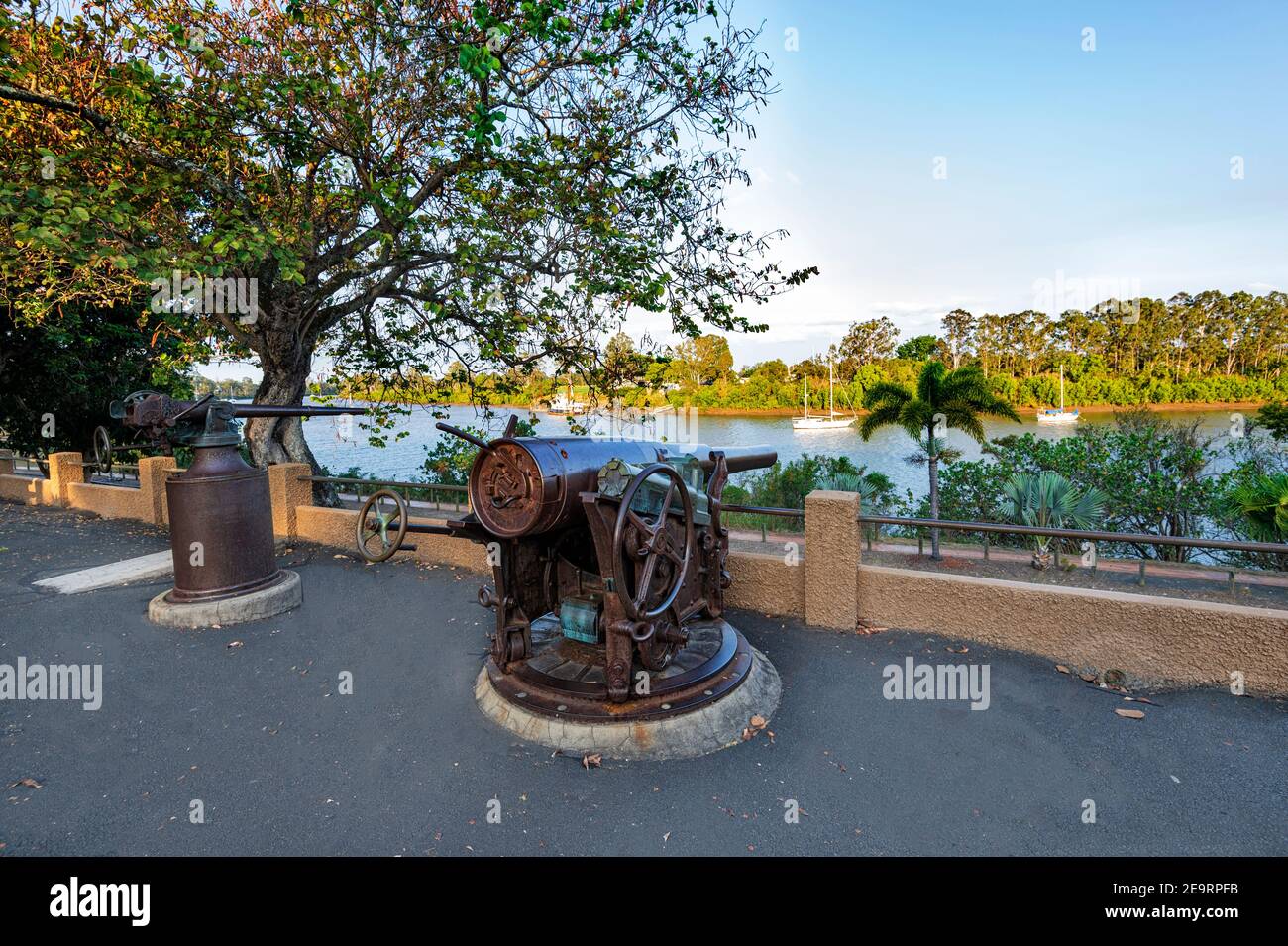 Historical colonial naval guns on display in Queens Park, Queensland, QLD, Australia Stock Photo