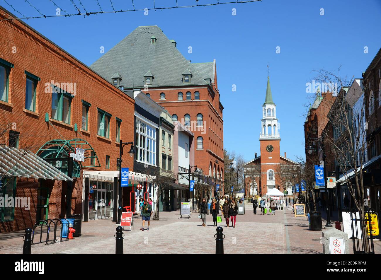 Church Street Marketplace in the historic district of Burlington, Vermont VT, USA Stock Photo