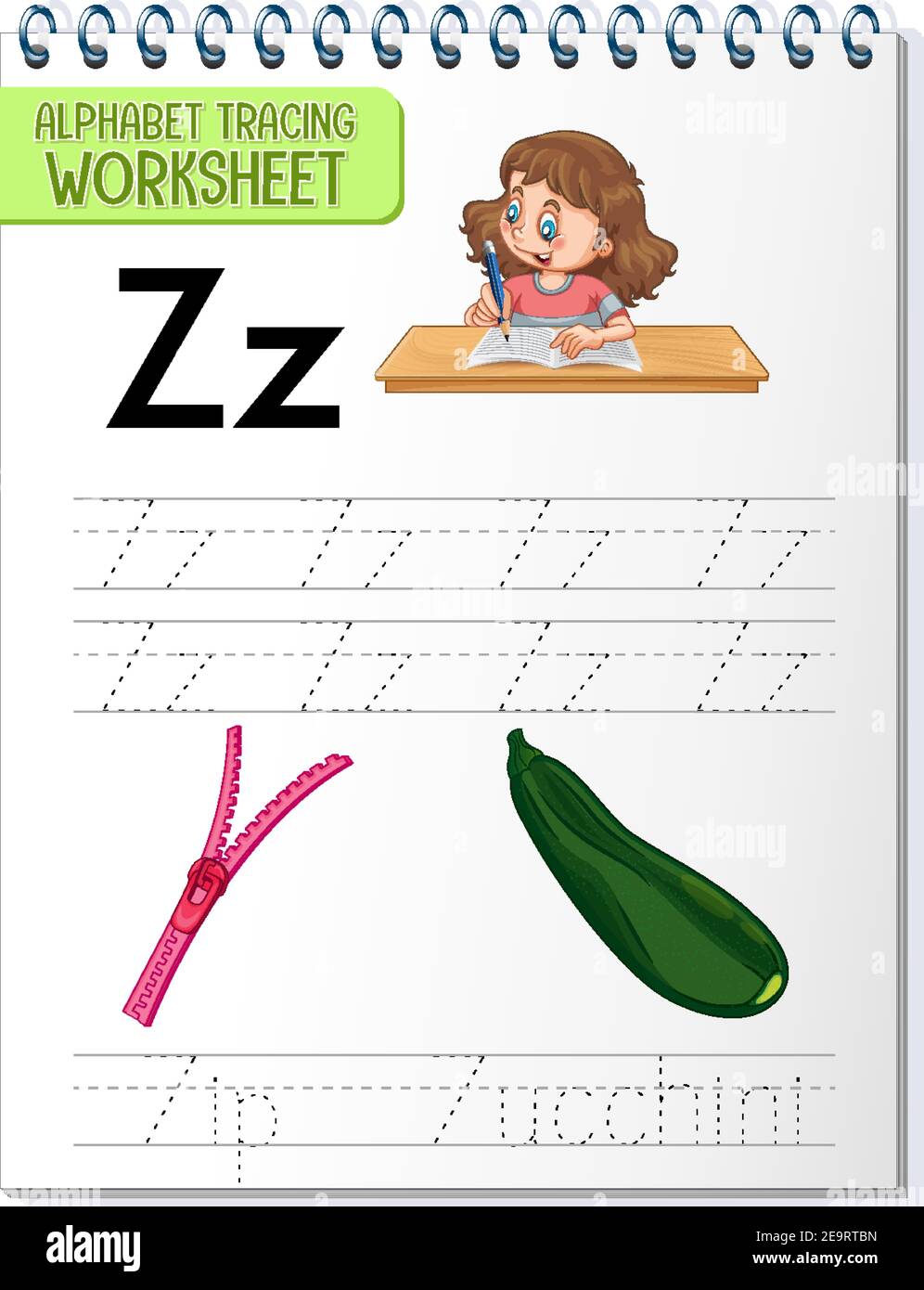Alphabet tracing worksheet with letter Z and z illustration Stock Vector
