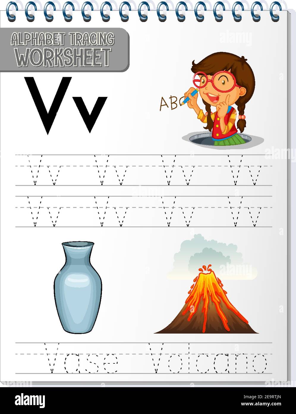 Alphabet tracing worksheet with letter V and v illustration Stock ...