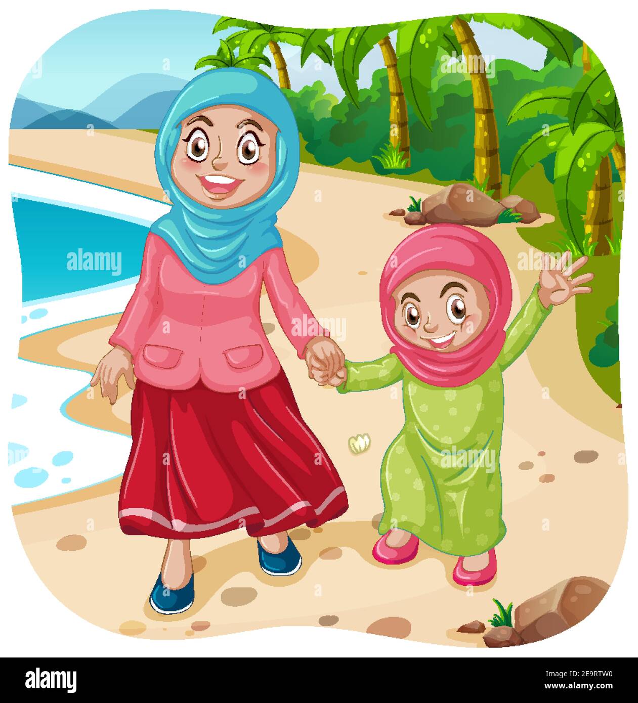 Muslim mother and daughter cartoon character illustration Stock Vector  Image & Art - Alamy