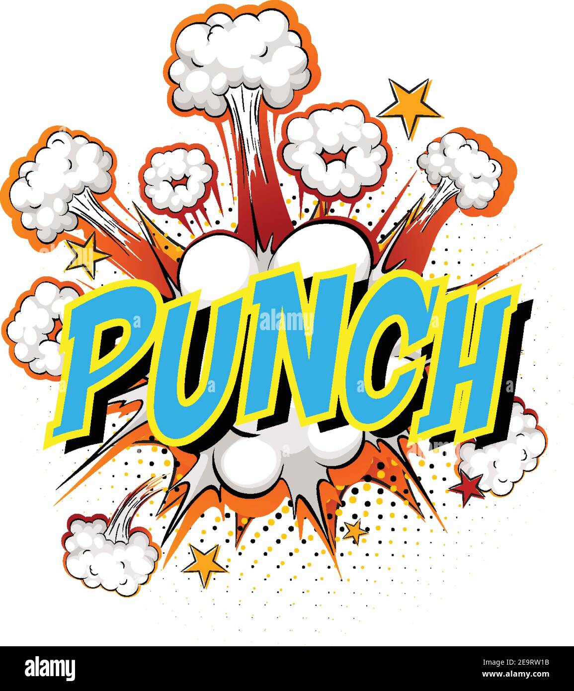 Exploding Punch Word Punch on comic cloud explosion background illustration Stock ...