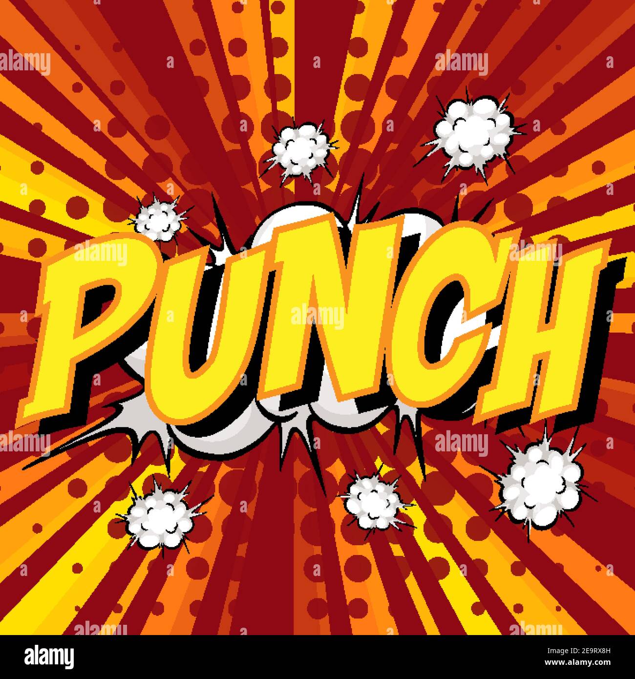 PUNCH wording comic speech bubble on burst illustration Stock Vector