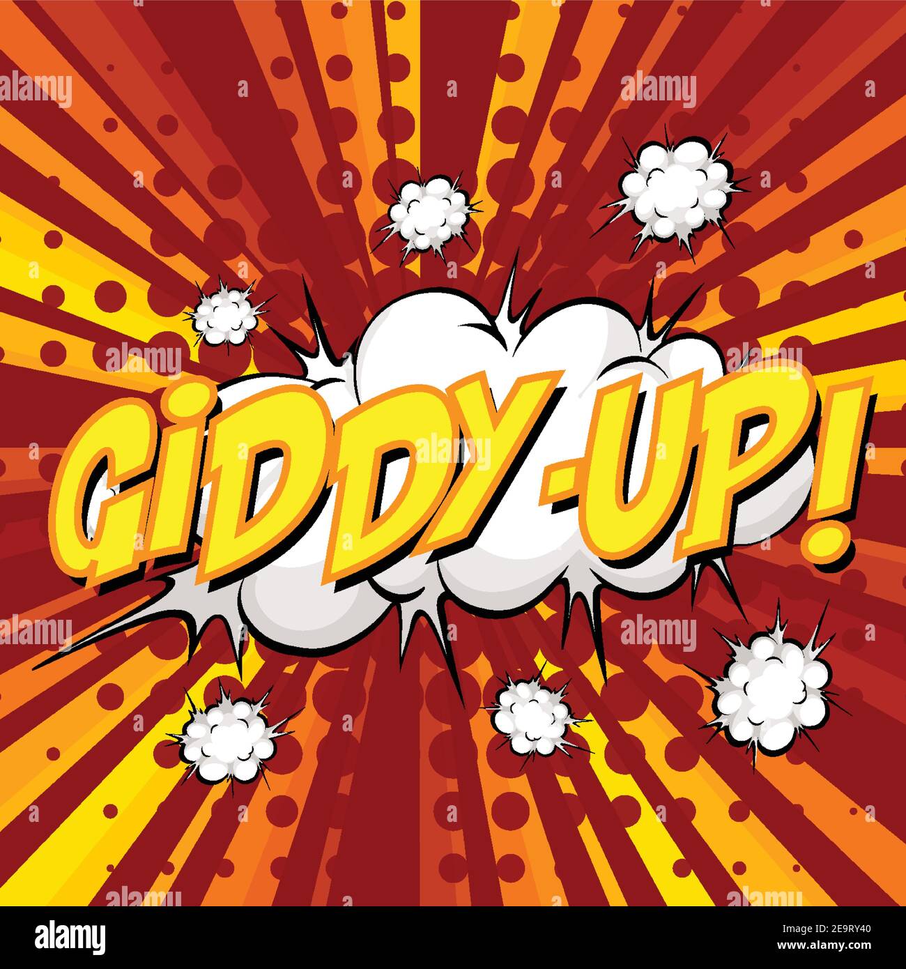 GIDDY-UP wording comic speech bubble on burst illustration Stock Vector