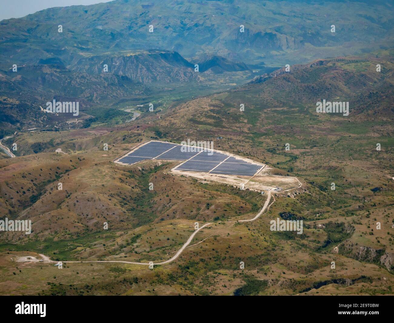 20 MW solar power plant on the hills above Tambler, General Santos City, South Cotabato Province on Mindanao, the Philippines. Stock Photo