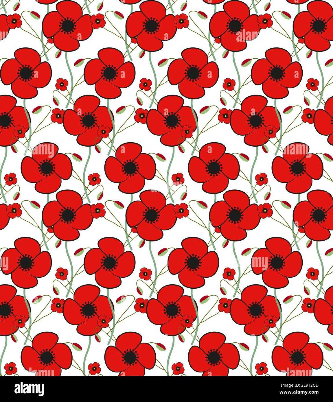 Red Poppy Flower seamless vector pattern floral background. Perfect for greeting, cards, invitations, wallpaper, wrapping paper, textile, web Stock Vector