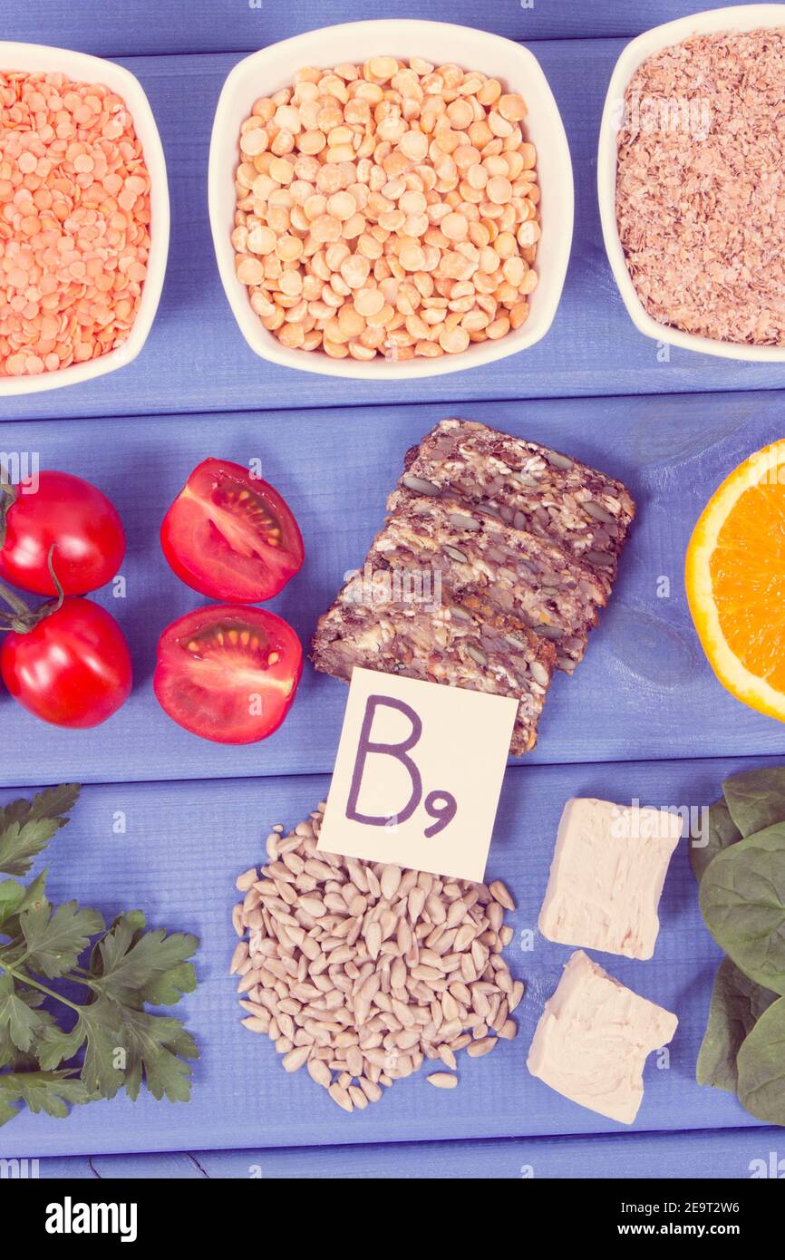 Nutritious food as source vitamin B9, dietary fiber, folic acid and natural minerals, concept of healthy lifestyles Stock Photo
