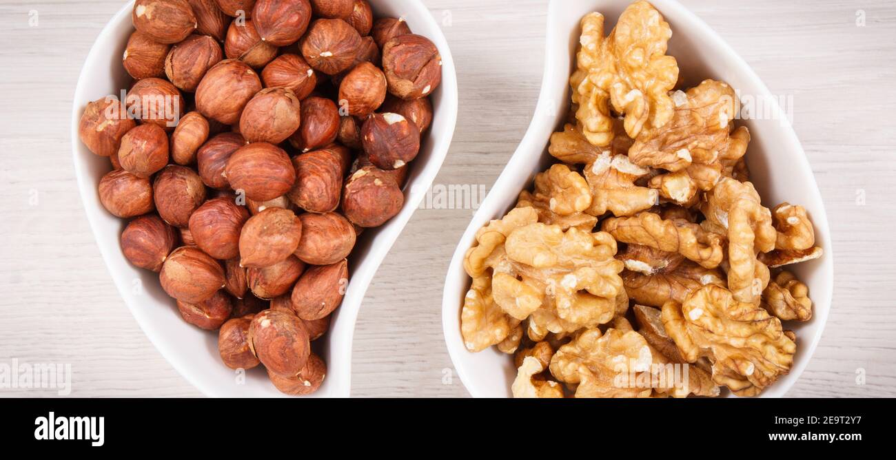 Healthy hazelnuts and walnuts containing natural vitamin, minerals and