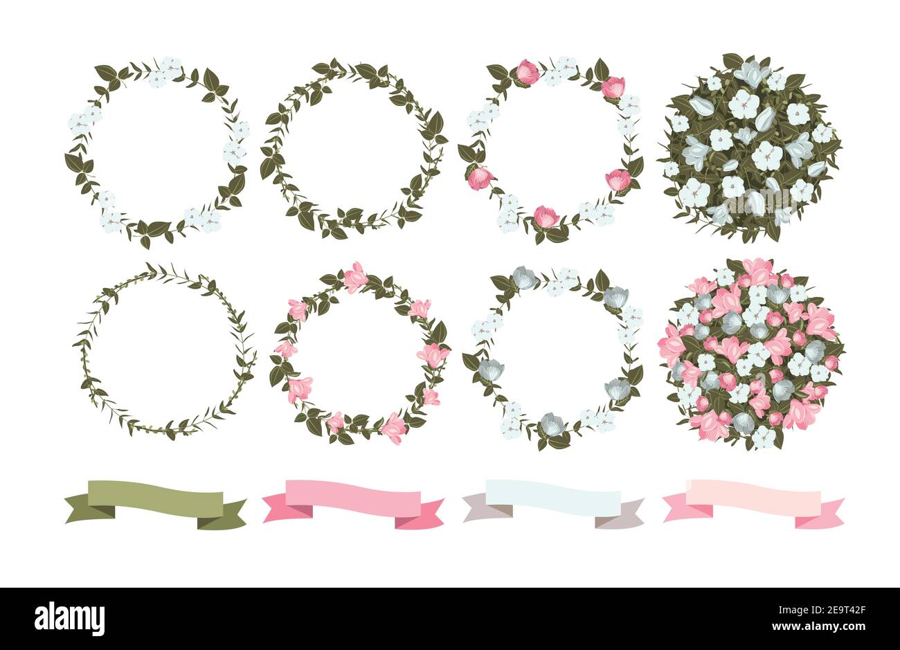 Vector set of beautiful floral wreaths and bouquets Stock Vector Image ...