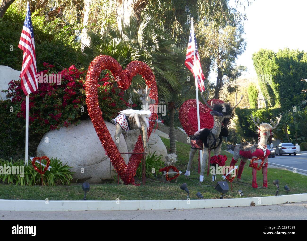 Beverly Hills, California, USA 5th February 2021 A general view of atmosphere of Valentines Day Display at former home of actor Eddie Murphy and singer Cher at 2727 Benedict Canyon Drive on February 5, 2021 in Beverly Hills, California, USA. Photo by Barry King/Alamy Stock Photo Stock Photo