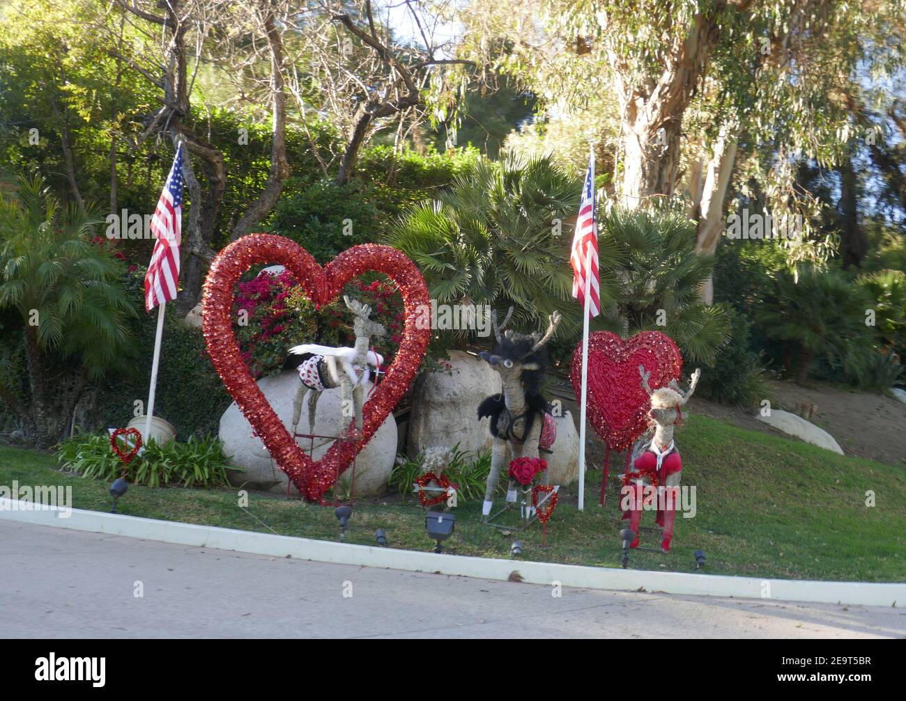 Beverly Hills, California, USA 5th February 2021 A general view of atmosphere of Valentines Day Display at former home of actor Eddie Murphy and singer Cher at 2727 Benedict Canyon Drive on February 5, 2021 in Beverly Hills, California, USA. Photo by Barry King/Alamy Stock Photo Stock Photo