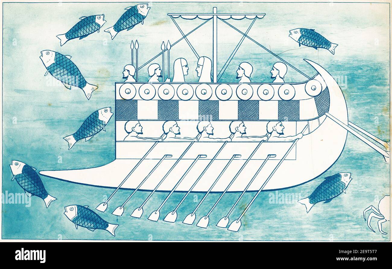 illustration of a Phonecian ship, from a set of school posters circa 1930 Stock Photo
