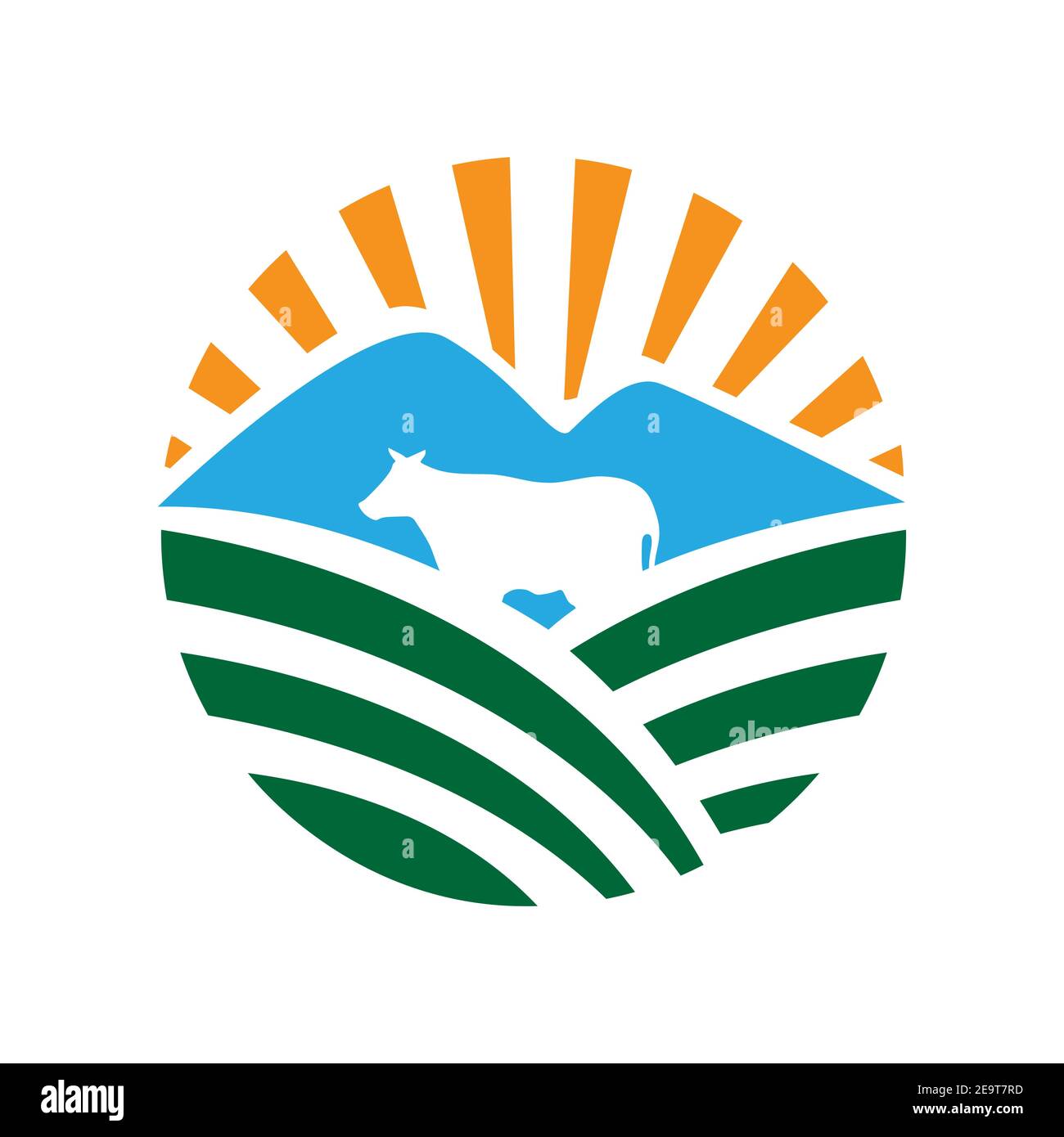 green field with sun for your farm logo design vector illustrations