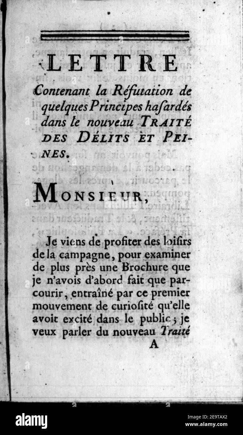 Muyart de Vouglans, Pierre François – Réfutation des principes hasardés dans le traité des délits et peines, 1767 – BEIC 13735638. Stock Photo